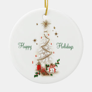 Schöner Vintager Weihnachtsbaum aus dem Mittelalte Keramik Ornament