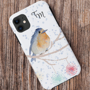 Schöner Vogel am Zweig in blauem Schnee Case-Mate iPhone Hülle