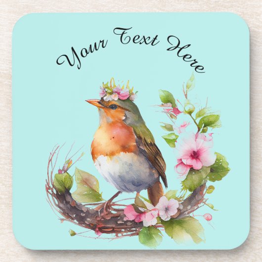 Schöner Vogel an Zweigen mit Blume Monogram Getränkeuntersetzer (Vorderseite)