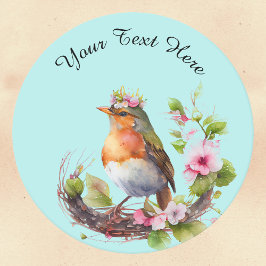 Schöner Vogel an Zweigen mit Blume Monogram Runder Pappuntersetzer