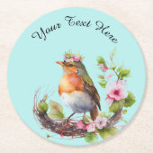 Schöner Vogel an Zweigen mit Blume Monogram Runder Pappuntersetzer (Vorderseite)