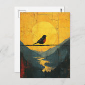Schöner Vogel auf einem Draht in den Bergen Postkarte (Vorne/Hinten)