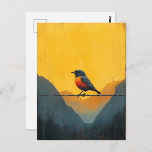Schöner Vogel auf einem Draht in den Bergen Postkarte (Vorne/Hinten)