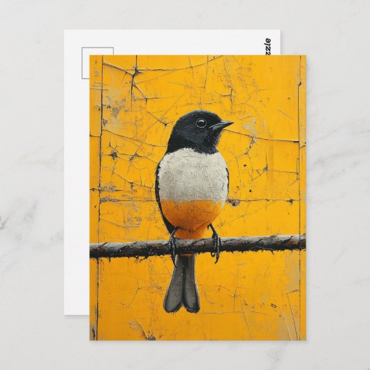 Schöner Vogel auf einem gelben Hintergrund Postkarte (Vorne/Hinten)