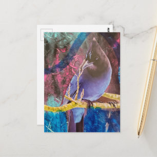 Schöner Vogel, der blau ist Mixed Media Collage Postkarte