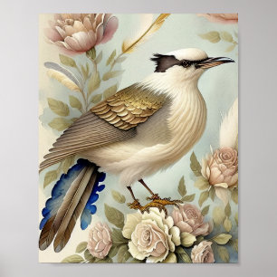 Schöner Vogel Druck Federn Sanfte Neutraltöne Rose Poster
