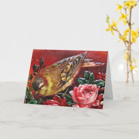 Schöner Vogel mit Rose Karte (Gelbe Blume)