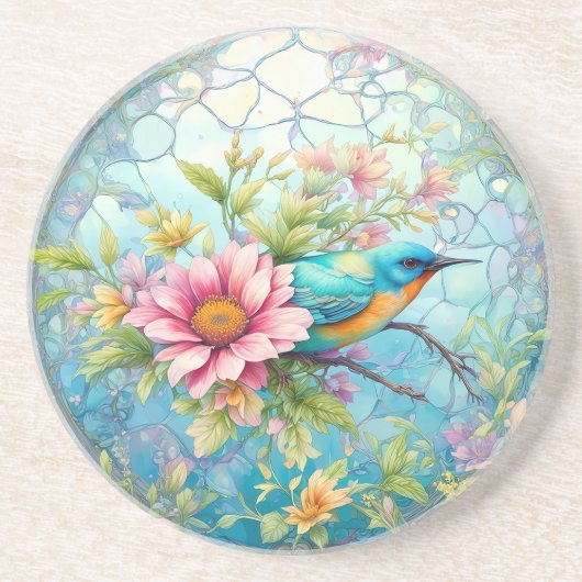 Schöner Vogel unter den Blume Getränkeuntersetzer (Vorne)