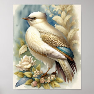Schöner Vogeldruck Federn Sanfte Neutraltöne Rosen Poster