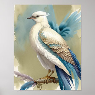Schöner Vogeldruck Federn Türkis Blau Elfenbein Go Poster