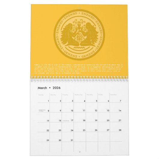 Schöner Volljähriger, farbenfroher Zodiakalender Kalender (Mär 2026)