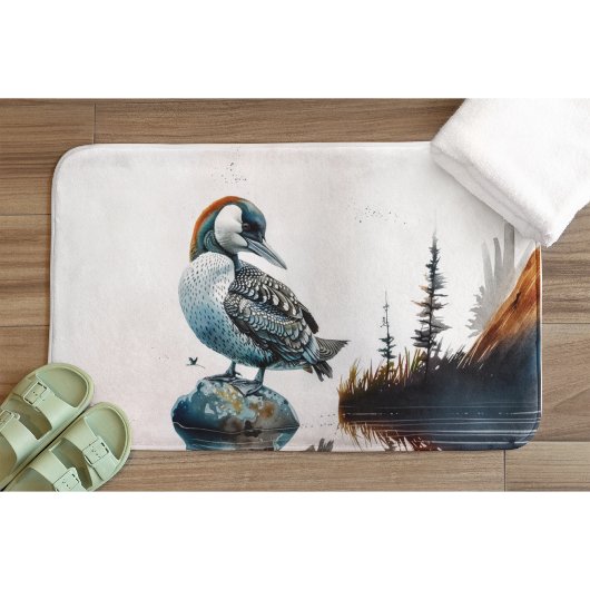 schöner Wallon auf einem Felsen in Aquarell Badematte