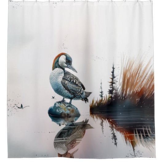 schöner Wallon auf einem Felsen in Aquarell Duschvorhang (Vorderseite)