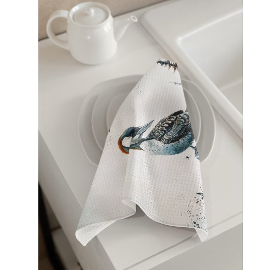 schöner Wallon auf einem Felsen in Aquarell Geschirrtuch