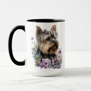 SCHÖNER WASSERCOLOR YORKSHIRE TERRIER HUND TASSE