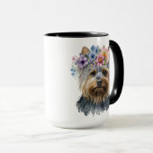 SCHÖNER WASSERCOLOR YORKSHIRE TERRIER HUND TASSE (VorderseiteRechts)