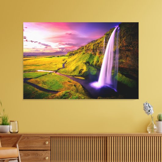 Schöner Wasserfall bei Sonnenuntergang Naturfotogr Leinwanddruck (Insitu (Wohnzimmer))