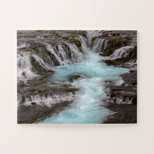 Schöner Wasserfall Blue Bruarfoss in Island Puzzle