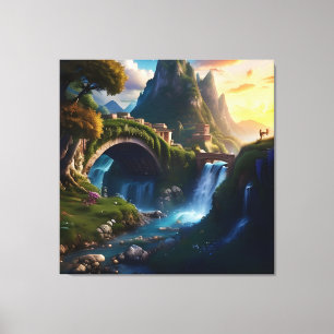 Schöner Wasserfall im Herbst Wasser unter Brücke 1 Leinwanddruck