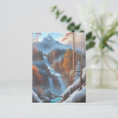 Schöner Wasserfall im Schneewald Postkarte (Stehend Vorderseite)