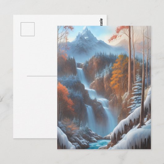 Schöner Wasserfall im Schneewald Postkarte (Vorne/Hinten)