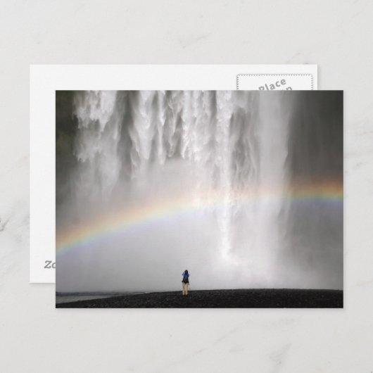Schöner Wasserfall in Island mit Regenbogen Postkarte (Vorne/Hinten)