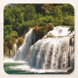 Schöner Wasserfall & Strom im Wald Rechteckiger Pappuntersetzer