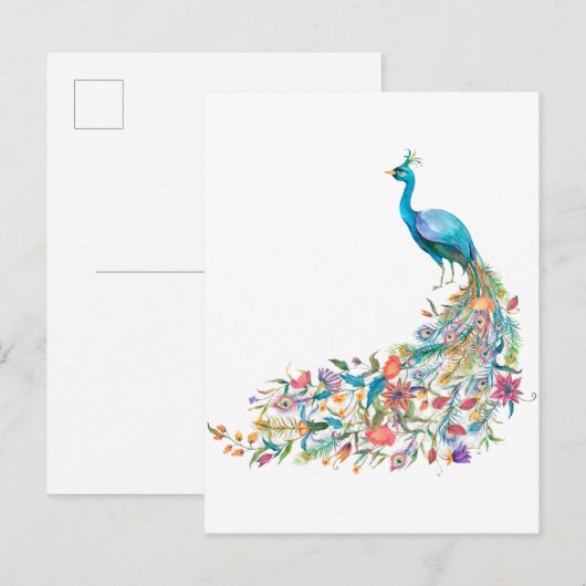 Schöner Wasserfarbblauer Pfau I Postkarte (Vorne/Hinten)