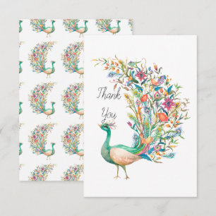 Schöner Wasserfarben grüner Pfau Dankeskarte