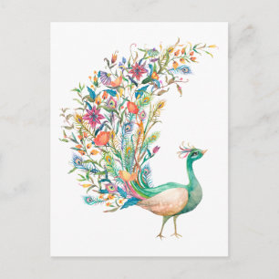 Schöner Wasserfarben grüner Pfau Postkarte