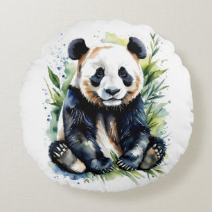 Schöner Wasserfarben-Panda-Bär  Rundes Kissen
