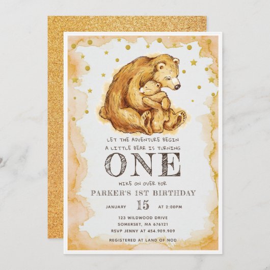 Schöner Wasserfarbenbär zum Geburtstag Einladung (Vorne/Hinten)