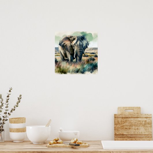 Schöner Wasserfarbenelephant Poster (Küche)