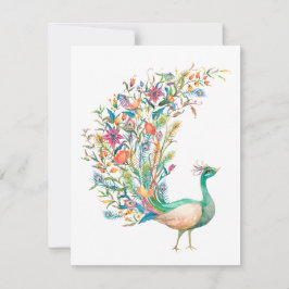 Schöner, wasserfarbener Pfau Mitteilungskarte