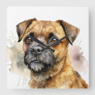 SCHÖNER WASSERFARBGRENZHUND QUADRATISCHE WANDUHR