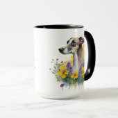 SCHÖNER WASSERFARBHUND MIT BLUME TASSE (VorderseiteRechts)