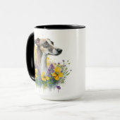 SCHÖNER WASSERFARBHUND MIT BLUME TASSE (Vorderseite Links)