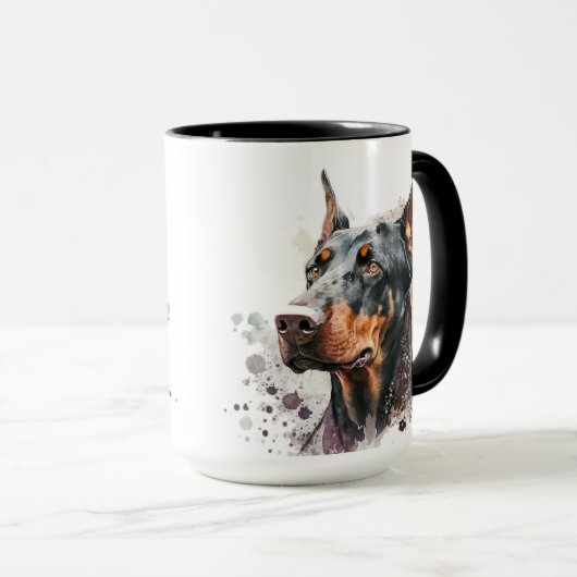 SCHÖNER WATERCOLOR DOBERMAN PINSCHER DOG TASSE (VorderseiteRechts)