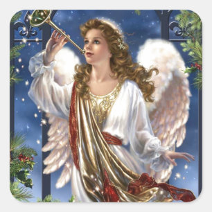 Schöner Weihnachtsangel Quadratischer Aufkleber