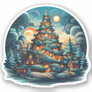 Schöner Weihnachtsbaum im Wald glücklicher Urlaub Aufkleber
