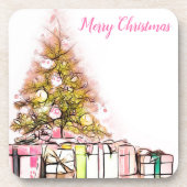 Schöner Weihnachtsbaum mit Geschenken Getränkeuntersetzer (Vorderseite)