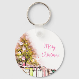 Schöner Weihnachtsbaum mit Geschenken Schlüsselanhänger