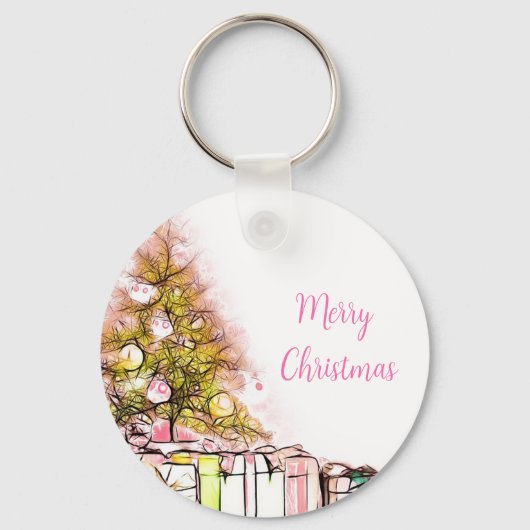 Schöner Weihnachtsbaum mit Geschenken Schlüsselanhänger (Vorderseite)