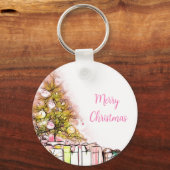 Schöner Weihnachtsbaum mit Geschenken Schlüsselanhänger (Vorderseite)