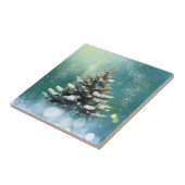 Schöner Weihnachtsbaum mit Schnee und goldenen Lic Fliese (Seite)