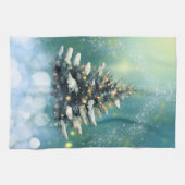 Schöner Weihnachtsbaum mit Schnee und goldenen Lic Geschirrtuch (Horizontal)