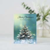 Schöner Weihnachtsbaum mit Schnee und goldenen Lic Postkarte (Stehend Vorderseite)