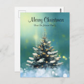 Schöner Weihnachtsbaum mit Schnee und goldenen Lic Postkarte (Vorne/Hinten)