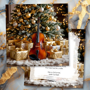 Schöner Weihnachtsbaum und Violine Festgedicht Feiertagskarte