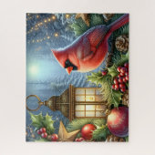 Schöner Weihnachtskardinal mit Laterne Puzzle (Vertikal)
